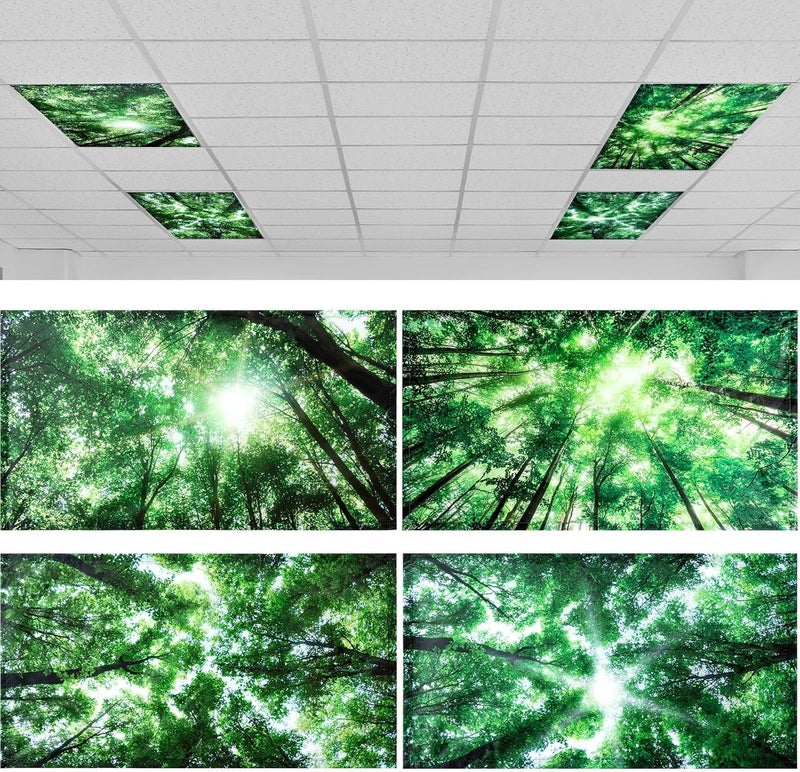 ROCEEI Pack of 4 Fluorescent Light Covers for Ceiling Lights, 4 x 2 Ft, Magnetic Light Covers for Classroom Office Home School Ceiling Decor(Forest) - Image 1